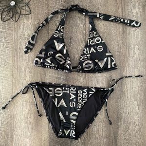 Victoria’s Secret Black Silver Logo Bikini Sz Sm